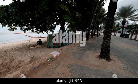 Beach Sediment Erosion Hazard from Monsoon Pattaya Chonburi Thailand Gulf of Thailand July 2017 Stock Photo