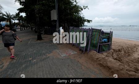 Beach Sediment Erosion Hazard from Monsoon Pattaya Chonburi Thailand Gulf of Thailand July 2017 Stock Photo