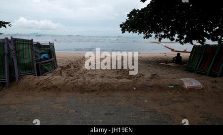 Beach Sediment Erosion Hazard from Monsoon Pattaya Chonburi Thailand Gulf of Thailand July 2017 Stock Photo