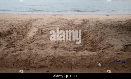 Beach Sediment Erosion Hazard from Monsoon Pattaya Chonburi Thailand Gulf of Thailand July 2017 Stock Photo