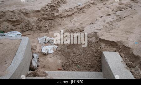 Beach Sediment Erosion Hazard from Monsoon Pattaya Chonburi Thailand Gulf of Thailand July 2017 Stock Photo