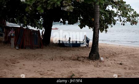 Beach Sediment Erosion Hazard from Monsoon Pattaya Chonburi Thailand Gulf of Thailand July 2017 Stock Photo