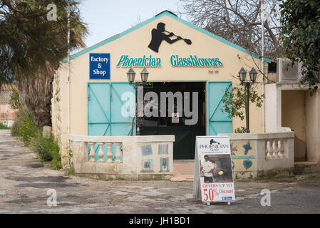 Phoenician Glassblowers craft shops at the artisan village and Ta' Qali Crafts Centre and artisan village Malta in old airfield nissen huts Stock Photo