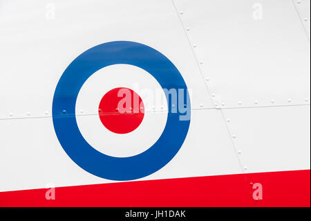 riveted fuselage panel on vintage british military aircraft Stock Photo