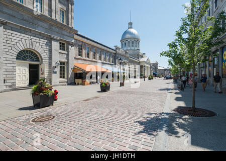 Montreal, CA - 9 July 2017: St-Paul street in Old Montreal, with Bonsecours Market in background. Montreal in Summer Stock Photo