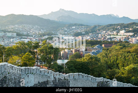 Hanyangdoseong, a fortress wall in Seoul city in Korea. It was the boundaries of hanyang, the capital city in Joseon dynasty. Stock Photo