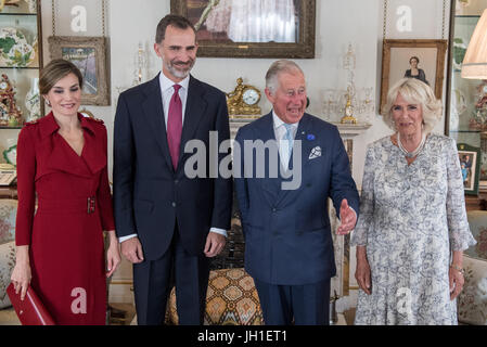 (Left to right) Queen Letizia of Spain, King Felipe VI, the Prince of Wales and the Duchess of Cornwall at Clarence House, London, during the King's State Visit to the UK. Stock Photo