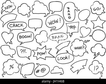 Set of different bubbles for speech, speak clouds. Hand-drawn graphic element vector shapes Stock Vector