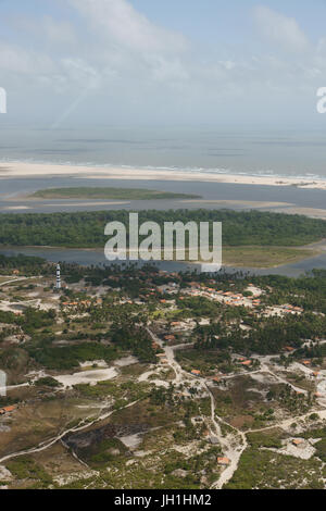 See aerial, Lençois Maranhenses, Rio Preguiças, Light Laziness, Light  Mandacaru, City,  Barreirinhas, Maranhão, Brazil Stock Photo