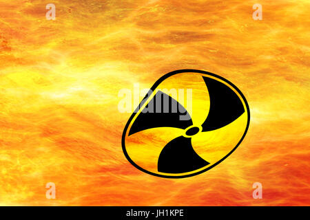Flame spiral, fire glowing fire swirl with warning sign radioactivity Stock Photo