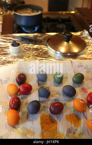Coloring easter eggs.  France. Stock Photo