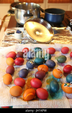 Coloring easter eggs.  France. Stock Photo