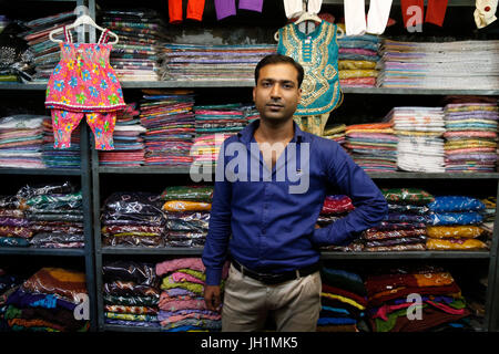 Clothing shop outside Ajmer Sharif dargah, Rajasthan.  India. Stock Photo