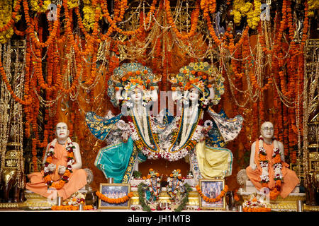 Krishna and Chaitanya Mahaprabhu murthi (statue) in a Vrindavan temple ...