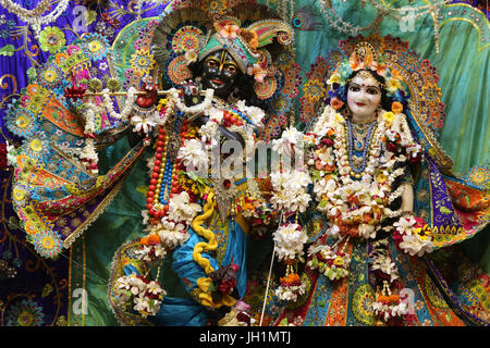Krishna-Radha murthis in Krishna-Balaram temple in Vrindavan. India. Stock Photo