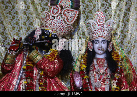 Krishna and Radha murthis in a Vrindavan temple. India. Stock Photo