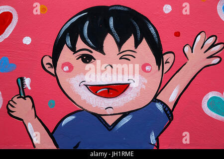 Wall painting in a Thai school. Thailand. Stock Photo