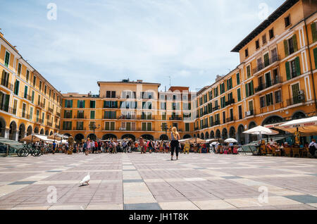 Palma de Mallorca, Spain - May 27, 2016: Street artists on the market at Placa Major Stock Photo