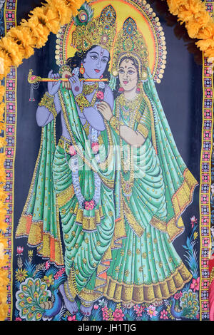 Sri Thenday Yutthapani Temple.  Krishna and Radha. Painting.  Ho chi Minh City. Vietnam. Stock Photo
