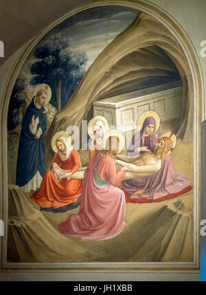 Lamentation over Christ, Cell 2, by Fra Beato Angelico, 1440-42, Convent of San Marco, Florence, Tuscany, Italy, Europe Stock Photo