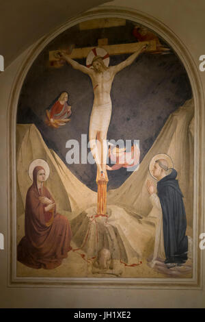 Crucifixion with the Virgin Mary and St Dominic, Cell 30,  by Fra Beato Angelico,1440- 1442, Convent of San Marco, Florence, Tuscany, Italy, Europe Stock Photo