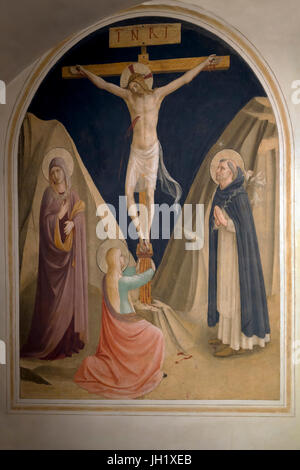 Crucifixion with the Virgin, Mary Magdalene and St Dominic, Cell 25, by Fra Beato Angelico, 1441-42, Convent of San Marco, Florence, Tuscany, Italy, E Stock Photo