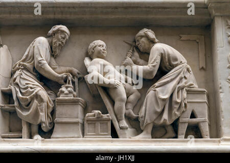 Orsanmichele wall carvings, Guild of Masons,  Florence Italy Europe Stock Photo