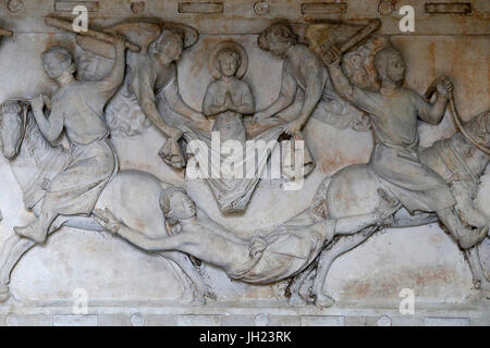 Louvre museum. Saint Hippolyte martyred. Stone. From St Denis abbey church, Ile-de-France, 13th century. Stock Photo