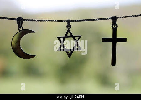 Symbols of islam, islam and christianity. Stock Photo