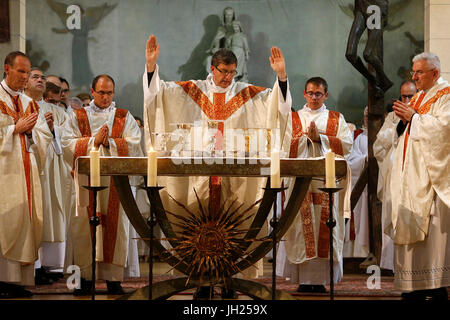 Deacon ordinations in Notre Dame du Travail church, Paris. France. Stock Photo