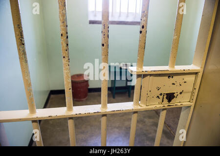 Prison cell of Nelson Mandela in the former prison on Robben Island, UNESCO World Heritage Site, South Africa, Africa Stock Photo