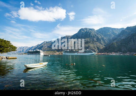 Cruise ships in the Bay of Kotor, UNESCO World Heritage Site, Montenegro, Europe Stock Photo