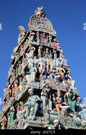 Sri Mariamman Hindu temple.  Gopuram (temple tower). Chinatown. Singapore. Stock Photo