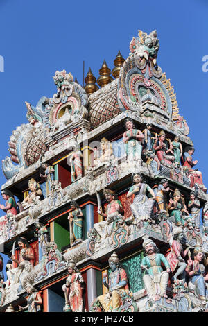 Sri Mariamman Hindu temple.  Gopuram (temple tower). Chinatown. Singapore. Stock Photo