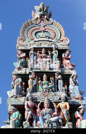 Sri Mariamman Hindu temple.  Gopuram (temple tower). Chinatown. Singapore. Stock Photo