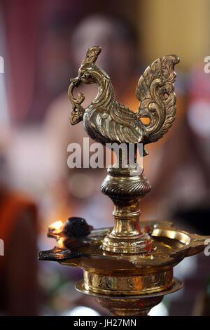Sri Vadapathira Kaliamman hindu temple. Oil lamp ( diya ).  Singapore. Stock Photo