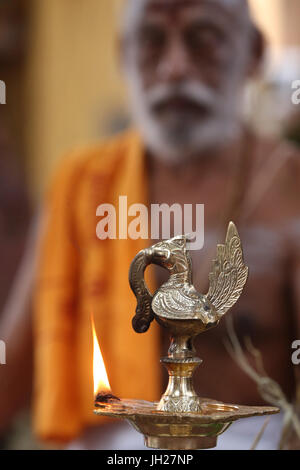 Sri Vadapathira Kaliamman hindu temple. Oil lamp ( diya ).  Singapore. Stock Photo