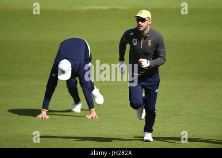 South Africa captain Faf du Plessis during the nets session at Trent Bridge, Nottingham. Stock Photo