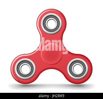 Red plastic hand fidget spinner toy - stress and anxiety relief. Realistic vector illustration Stock Vector