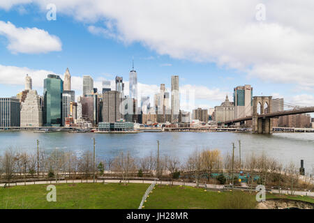 Manhattan skyline and Brooklyn Bridge, New York City, United States of America, North America Stock Photo
