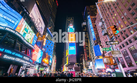 Times Square by night, New York City, United States of America, North America Stock Photo