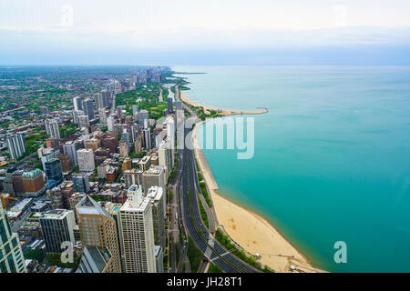 Chicago skyline and Lake Michigan, Chicago, Illinois, United States of America, North America Stock Photo