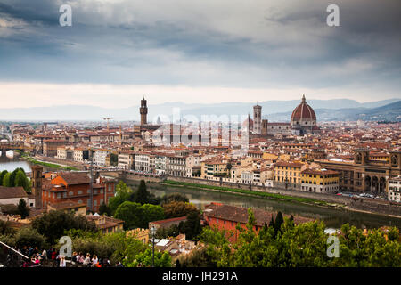 Florence panorama from Piazzale Michelangelo with Ponte Vecchio and Duomo, Florence, UNESCO World Heritage Site, Tuscany, Italy Stock Photo