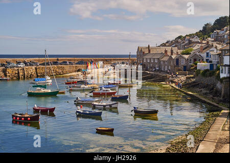 View of the harbour at mid-tide, Mousehole, Penwith, Cornwall, England, United Kingdom, Europe Stock Photo