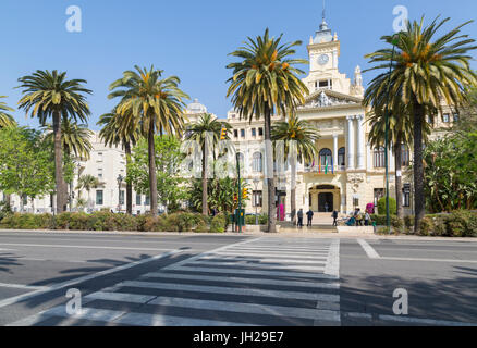 View of Town Hall Palace (Ayuntamiento), Malaga, Costa del Sol, Andalusia, Spain, Europe Stock Photo
