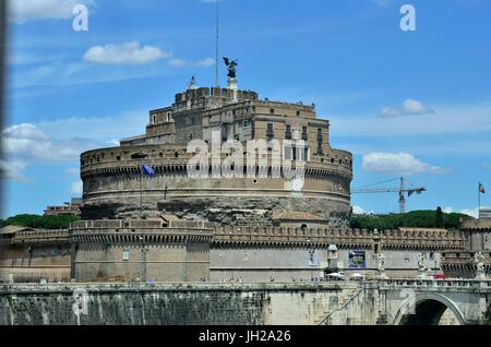 The Mausoleum of Hadrian, usually known as Castel Sant'Angelo is a towering cylindrical building in Parco Adriano, Rome, Italy. Stock Photo