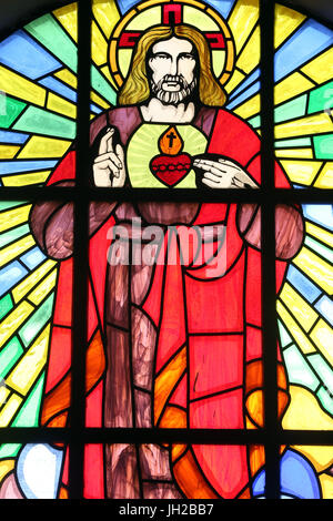 Ho Chi Minh city. Church of the Sacred Heart of Jesus ( Nha Tho Tan Dinh ).  Stained glass window. Ho chi Minh City. Vietnam. Stock Photo