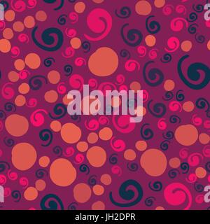 Seamless Twirls and dots pattern of violet color Stock Vector