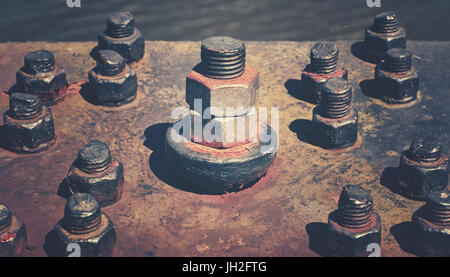 Close up of a bridge construction, industrial background, color toning applied. Stock Photo