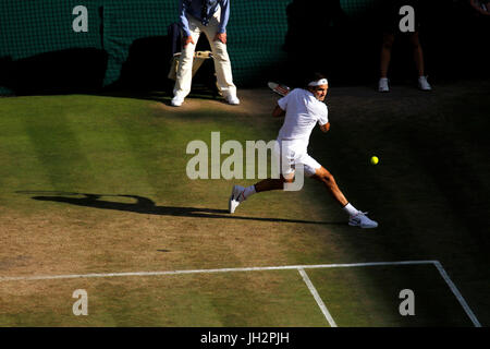 London, UK. 12th July, 2017. Wimbledon Tennis: London, 12 July, 2017 - Roger Federer during his victory over Milos Raonic during their quarter final match at Wimbledon on Wednesday. Credit: Adam Stoltman/Alamy Live News Stock Photo